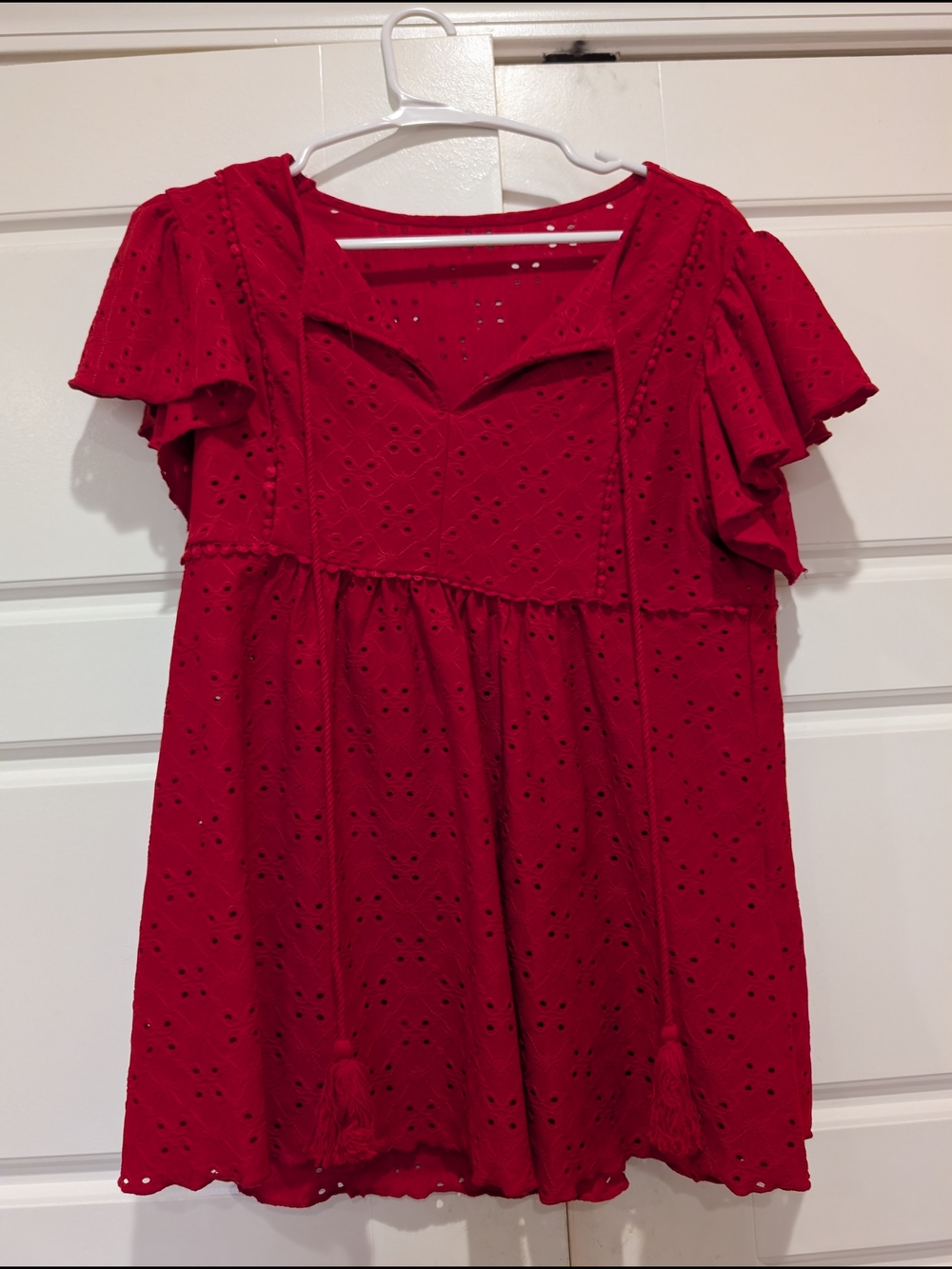 SHEIN Red Eyelet Babydoll Top Size L NWOT